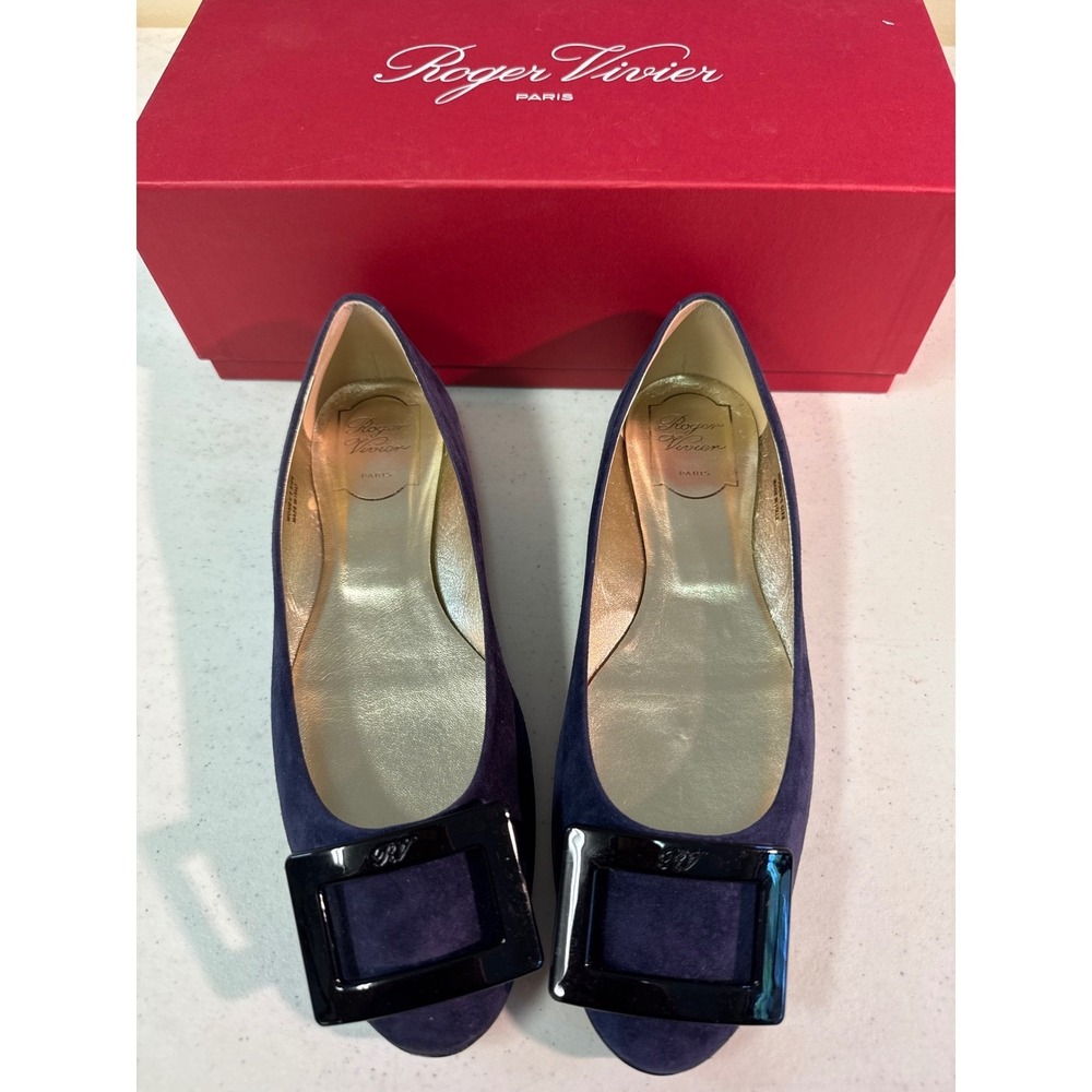 Roger Vivier Gommette Purple Suede Buckle Ballerina Flats Size 37.5 Italy